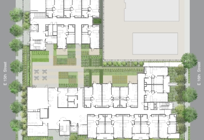 Ground level site plan for Lakeside Senior Housing in Oakland, Ca