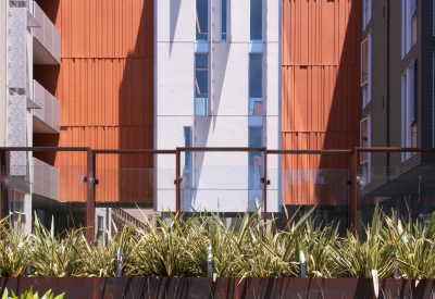 View of the courtyard at Lakeside Senior Housing in Oakland, Ca