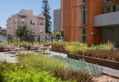 Courtyard inside Lakeside Senior Housing in Oakland, Ca