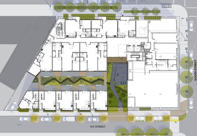 Upper floor plan of 300 Ivy in San Francisco, CA.