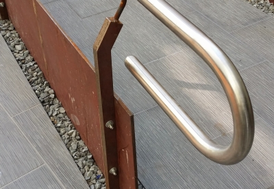 Detail view of railing at 300 Ivy in San Francisco, CA.