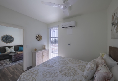 Bedroom inside Rocky Hill Veterans Housing in Vacaville, California.