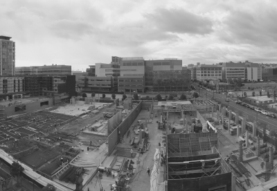 Aerial view of construction at Five88 in San Francisco.