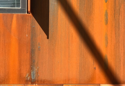 Close-up of the corten steel on Five88 in San Francisco.