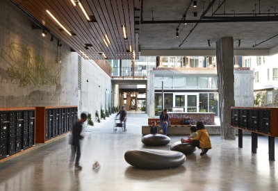 Entrance lobby in Five88 in San Francisco.