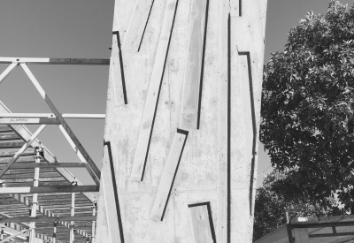 Construction of the "dancing column" at Five88 in San Francisco.