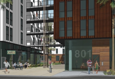 Rendering of the main entrance of 855 Brannan in San Francisco.