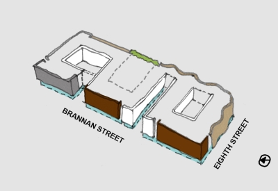 Diagram view from the southwest of 855 Brannan in San Francisco.