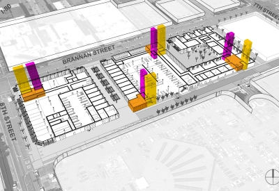 Lobbies and verticals aerial diagram for 855 Brannan in San Francisco.