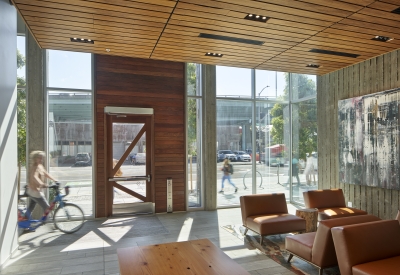 Entrance lobby inside 855 Brannan in San Francisco.