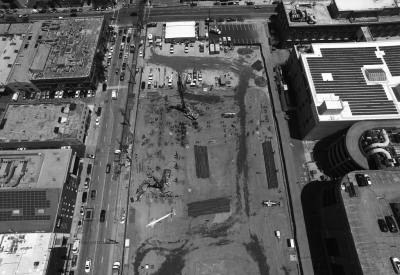 Aerial view of construction site for 855 Brannan in San Francisco.