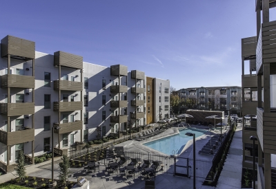 Courtyard and pool for Foundry Commons in San Jose, Ca. 
