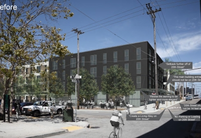 Exterior corner rendering of 789 Minnesota in San Francisco.