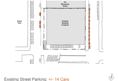 Diagram showing the parking adjacent to 789 Minnesota in San Francisco.