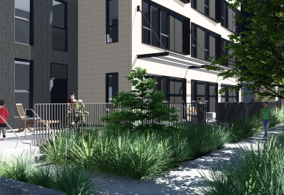 Rendering of the ground floor units and stoops for 789 Minnesota in San Francisco.