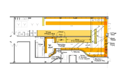 Sketch floor plan for Huckleberry Bicycles in San Francisco.