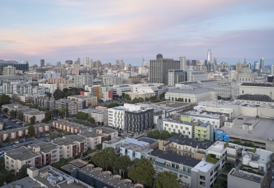 Aerial view of 388 Fulton in San Francisco, CA.