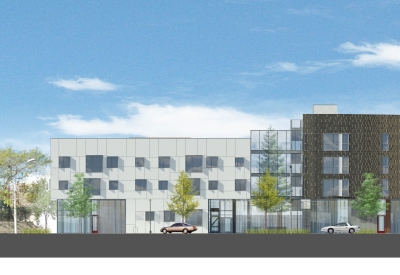 Rendered elevation of Mayfield Place in Palo Alto, Ca.