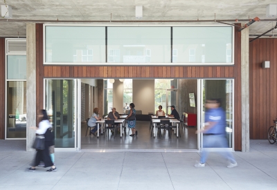 Looking into the community room Mayfield Place in Palo Alto, Ca.