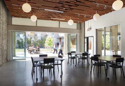 Community room inside Mayfield Place in Palo Alto, Ca.