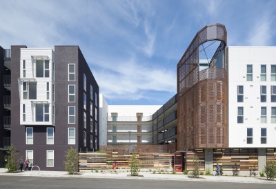 View of central courtyard at Pacific Pointe Apartments in San Francisco, CA.