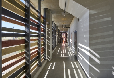 Open-air hallway at Pacific Pointe Apartments in San Francisco, CA.