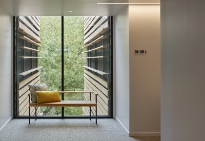 Custom-made bench in Harmon Guest House in Healdsburg, Ca 