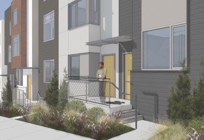 Rendered townhouses stoops for 847-848 Fairfax Avenue in San Francisco.