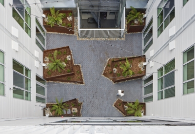 Aerial view of the courtyard inside Ome in San Francisco.