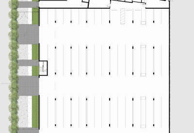 Ground level site plan of Onizuka Crossing Family Housing in Sunnyvale, California.