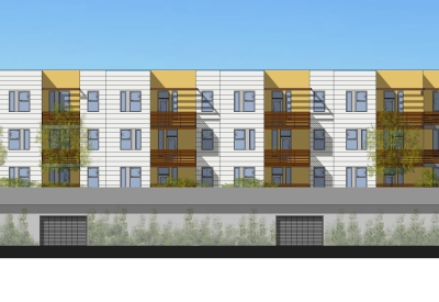 Elevation of Onizuka Crossing Family Housing in Sunnyvale, California.