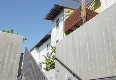 Exterior view of Onizuka Crossing Family Housing in Sunnyvale, California.