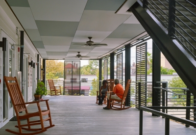 Exterior porch view of Williams Terrace in Charleston, SC.