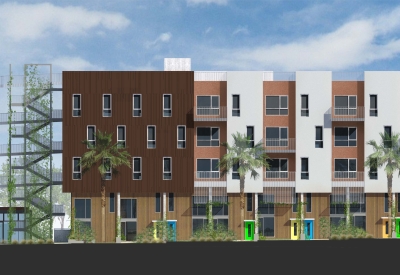 Rendering of east elevation for Union Flats in Union City, Ca.