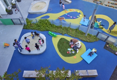 Aerial view of playground at 901 Fairfax Avenue in San Francisco, CA.