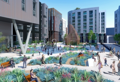 Rendering view of Mazzola Gardens for Brady Block development in San Francisco.