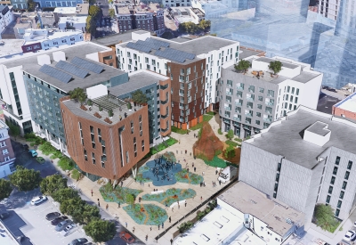 Aerial rendering of Brady Block development in San Francisco.