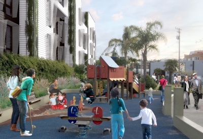 Exterior rendering of the park at 2675 Folsom Street in San Francisco.