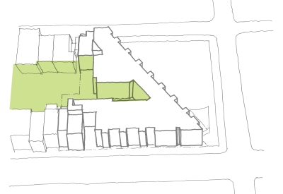 Diagram highlighting the rear yard behind  2675 Folsom Street in San Francisco.