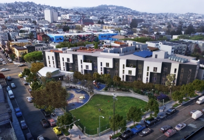 Aerial rendering of 2675 Folsom Street in San Francisco.