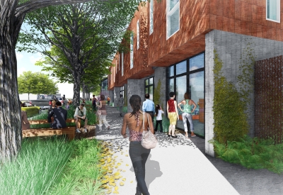 Rendering of sidewalk adjacent to Hotel Sebastopol in Healdsburg, Ca.