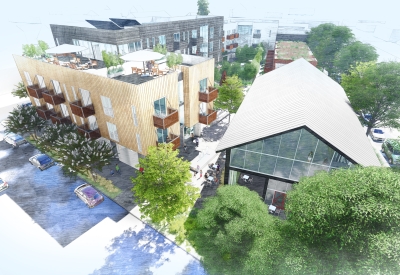 Bird's-eye rendering of Hotel Sebastopol in Healdsburg, Ca.