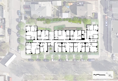 Upper level site plan for Coliseum Place, affordable housing in Oakland, Ca