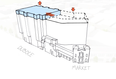 Diagram of 1965 Market Street showing the different heights of the building in San Francisco.