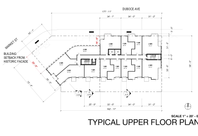 Upper floor site plan for 1965 Market Street in San Francisco.