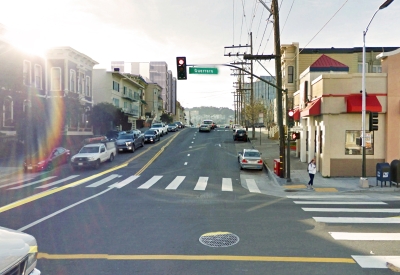 Image of Guerrero Street with a rendering of 1965 Market Street in San Francisco.