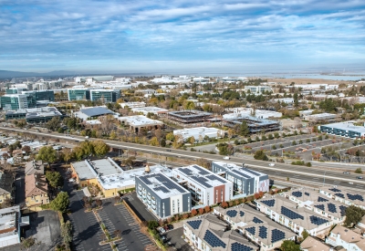 Aerial view of Edwina Benner Plaza in Sunnyvale, Ca.