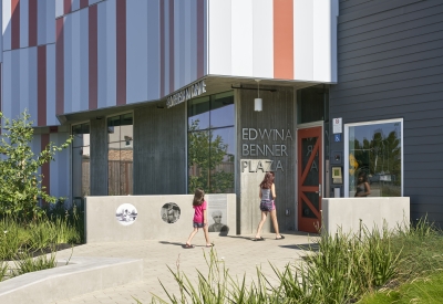 Entrance to Edwina Benner Plaza in Sunnyvale, Ca.