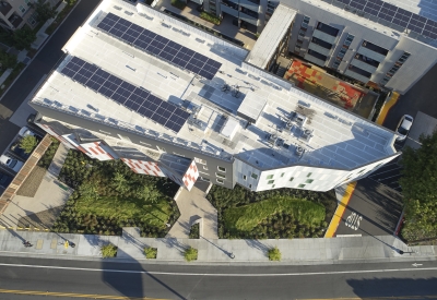 Aerial view of Edwina Benner Plaza in Sunnyvale, Ca.