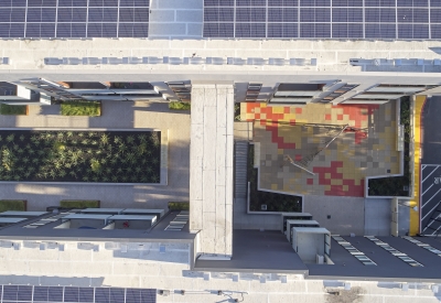 Aerial view of Edwina Benner Plaza in Sunnyvale, Ca.